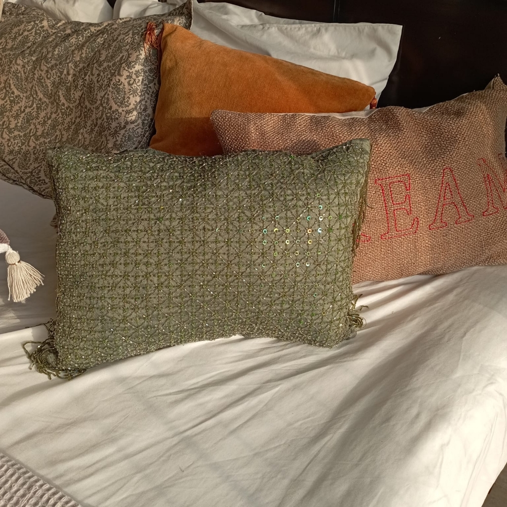 Embroidered Embellished Tasseled Cushion - Picture 8 of 13